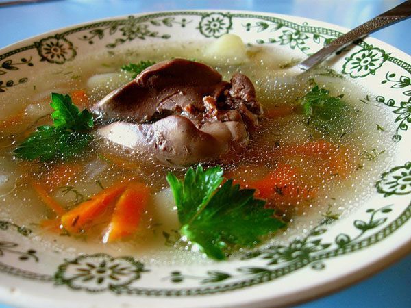 Гречневый суп с куриной печенью