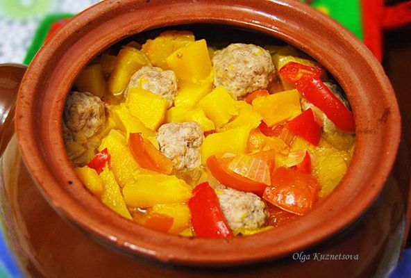 Тыква в горшочке с мясом