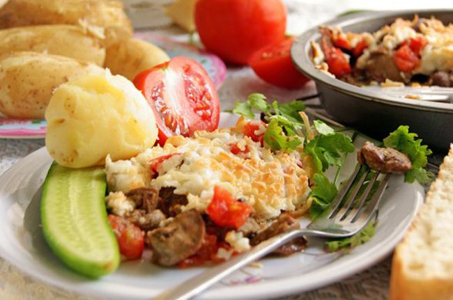 Куриная печень с помидорами