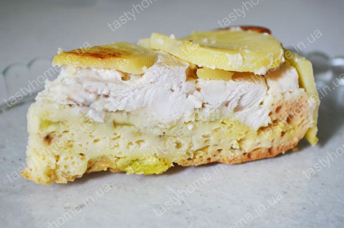 Заливной пирог с курицей и картошкой.