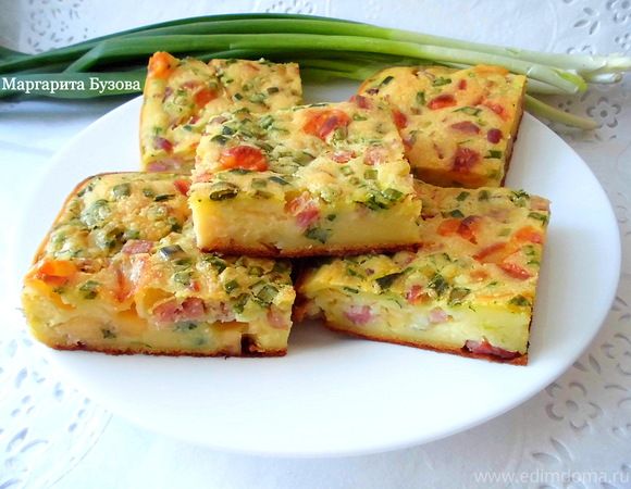 Заливной пирог с ветчиной и сыром